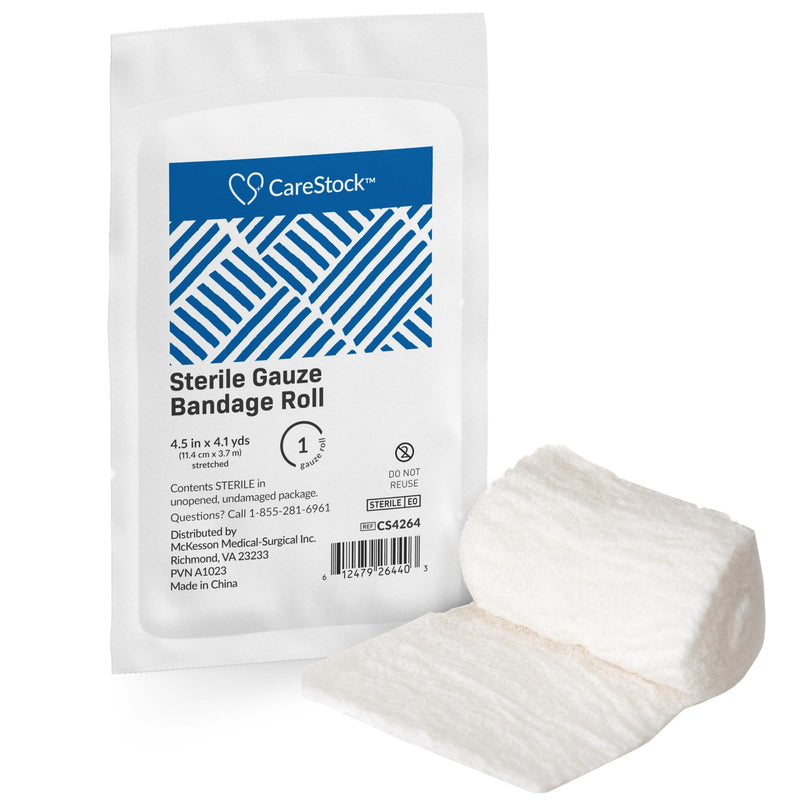 Gauze Rolls Bandage [Pack of 1] 4.5 in x 4.1 yds, Sterile, Rolled Cotton Dressing, First Aid Wrap, Medical Grade Supplies 4.5 in x 4.1 yds (Pack of 1)