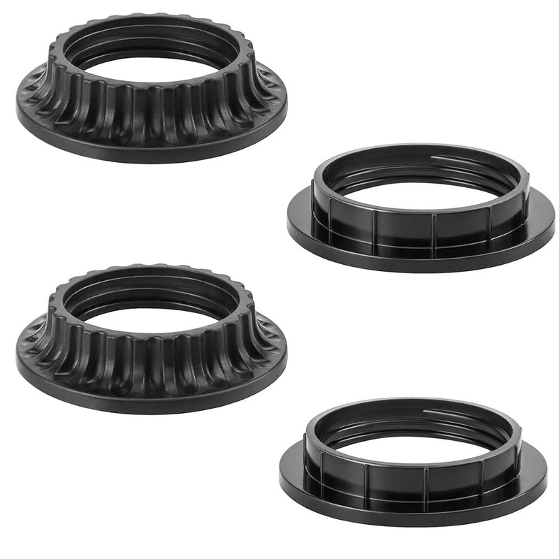 4PCS E26 Light Socket Shade Rings Collar Rings, 2 Assorted Size Lamp Shade Rings 34mm 39mm Inner Diameter, Black Threaded Reducer 1-3/8 Inches and 1-1/2 Inch