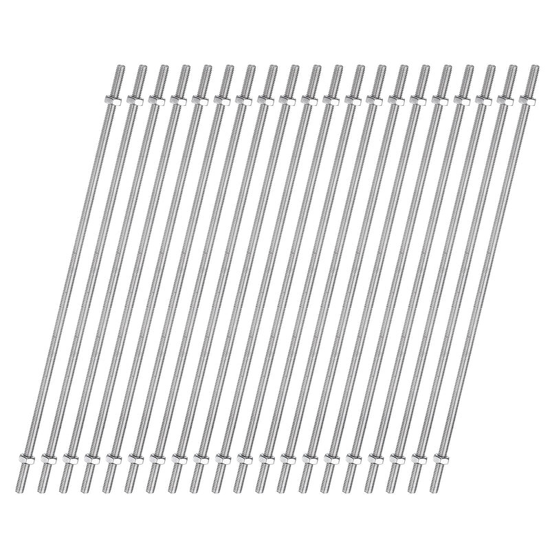 uxcell 20pcs 8/32 Inch M4 Threaded Rods with 40pcs Hex Nuts 14 Inch 304 Stainless Steel Full Threads Right-Hand Thread for Hangers, U-Bolts, and Beaded Garden Stake Rods, Silver 20