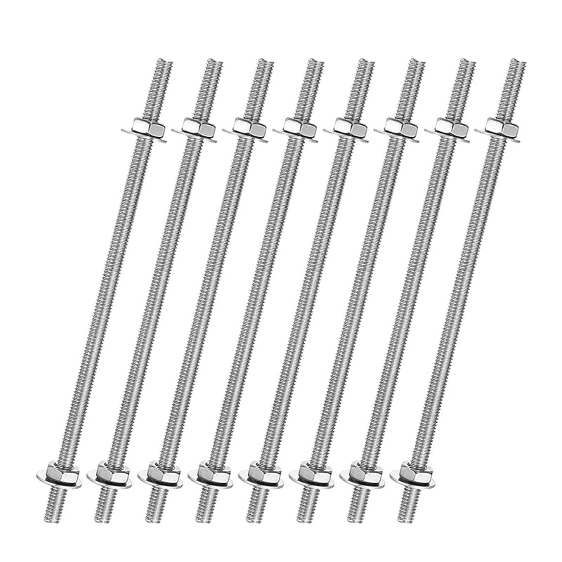 uxcell 8pcs 8/32 Inch M4 Threaded Rods with 16pcs Hex Nuts and Washers 4 Inch 201 Stainless Steel Full Threads Right-Hand Thread for Hangers, U-Bolts, Beaded Garden Stake Rods, Silver