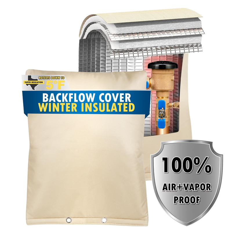 Backflow Preventer Insulation Cover, (5°F) Actgan 16"X20" 5 Layers Outdoor Pressure Vacuum Breaker Cover, Water Well Pump Cover, Sprinkler Valve Cover, Faucet Cover for Winter Freeze Protection Beige 16"W × 20"H