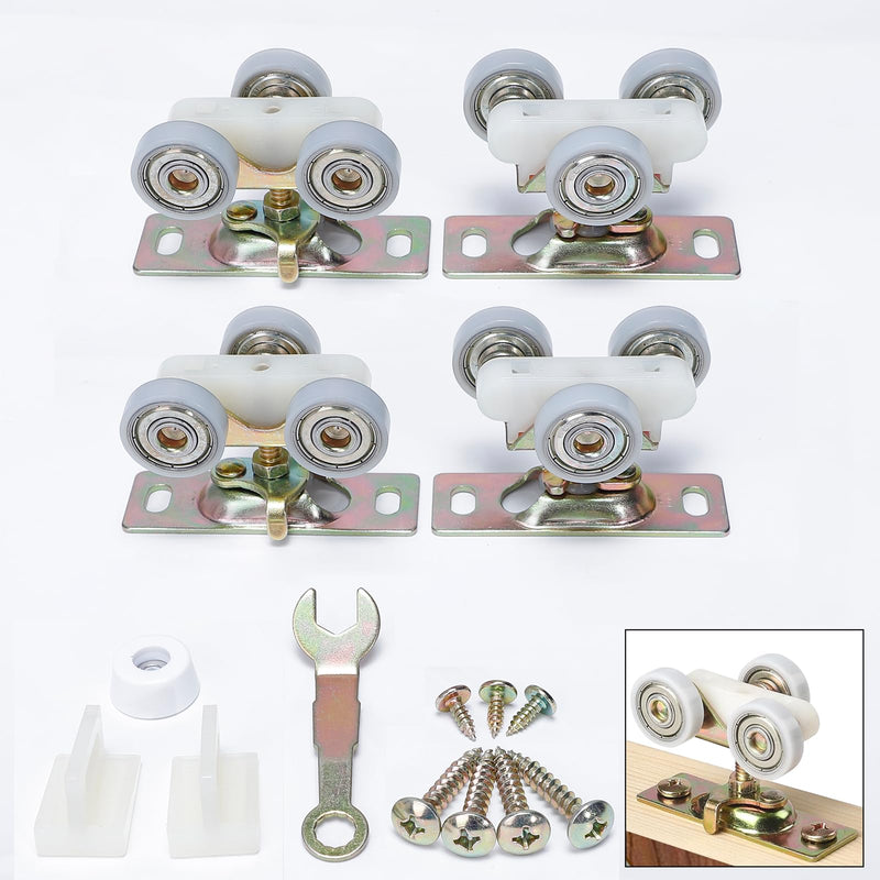4pcs Sliding Pocket Door Hardware Top Hanger Rollers Wheels Assembly Fit Johnson Part #1125 & #1500 Hardware Kit, Wrench and Screws Include gold(4pcs)