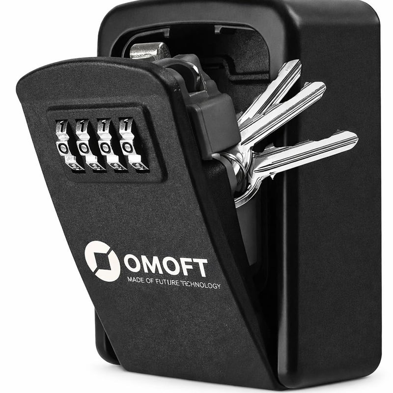 Wall Mount Key Lock Box for Home & Airbnb – Heavy Duty Metal Key Storage Safe with 4-Digit Combination Lock – Secure Key Holder for Rentals, Office & Garage (Black) Black