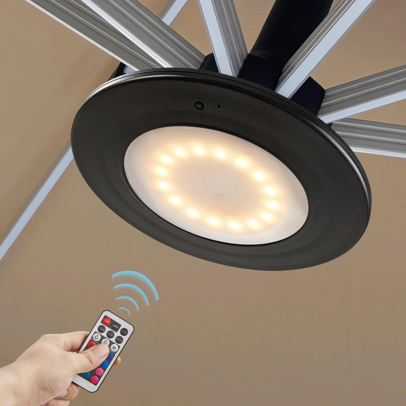 LED Patio Umbrella Lights with Remote, Black Portable Rechargeable Battery Cantilever Umbrella Light with 3 Brightness, 12 Color Mode Dimmable for Patio Umbrellas, Camping Tents, Outdoor Use