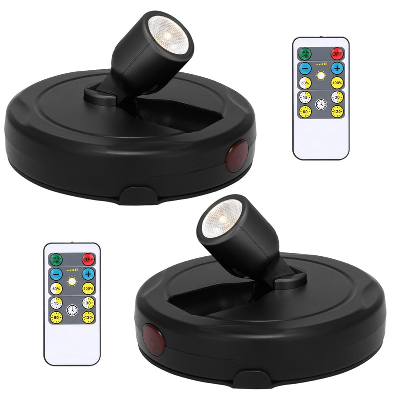 Spotlight Battery Powered, Wireless Picture Light, Accent Spot Light for Indoor Plant Tree, Display LED Puck Lights with Remote and Timer, Stick Uplighting for Photo Painting Dartboard Wall Decor Art Black