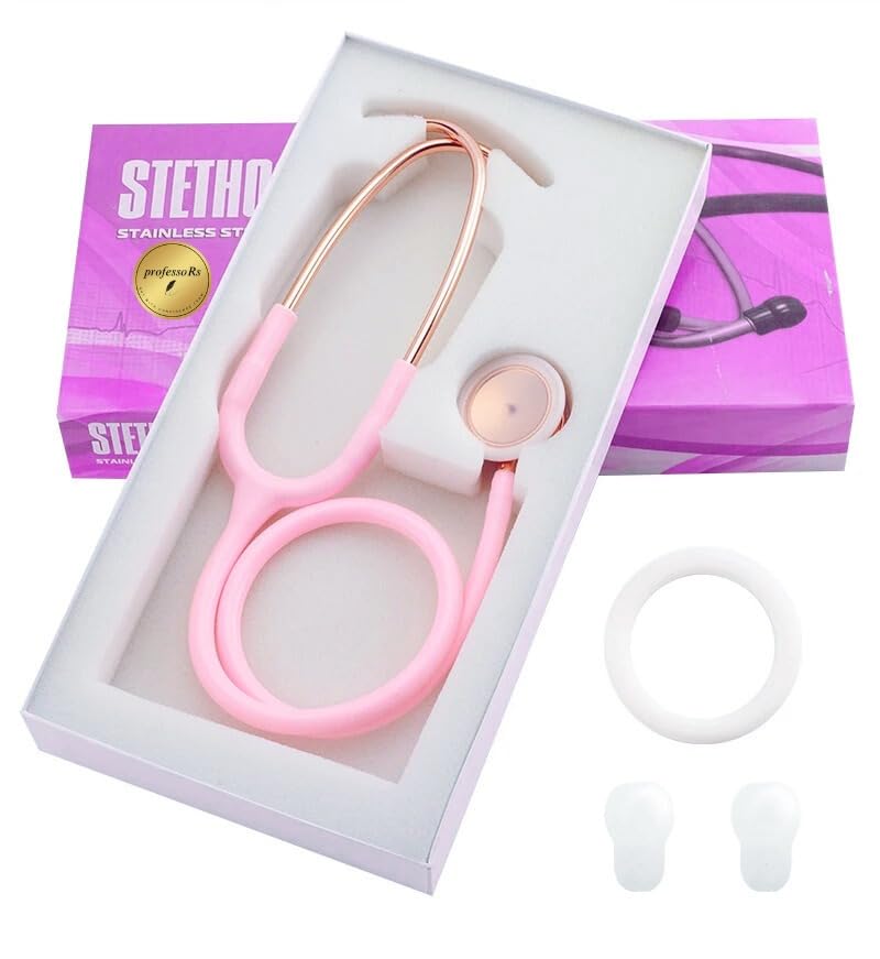 professoRs Pink Stethoscope for Students Nurse Doctor, Beautiful Gold-Plated Stetho for Clinical Use, Professional high-sensitivity fiber membrane, Double Sided Stethoscope, estetoscopio medico