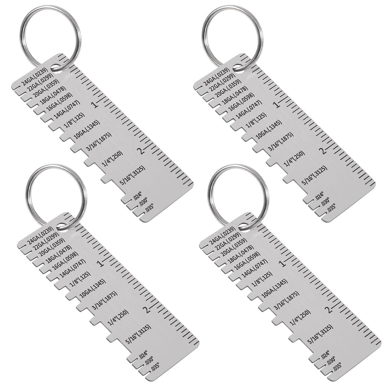 4pcs Gauge Metal Sheet Thickness Gauge Metal Gauge Tool Stainless Steel Thickness Gauge One Sided Material Wire Thickness Gauge Plated Size Inspection Tool