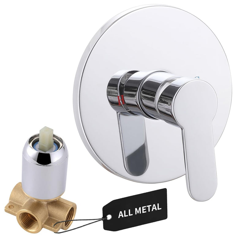 Shower Valve Handle Trim Kit Rough-in Control Valve, Chrome Wall Mount Rough-in Single Function 1 Way Valve, NPT1/2 Female Thread, Bathroom Fixture, Single Handle Shower Valve Trim Kit