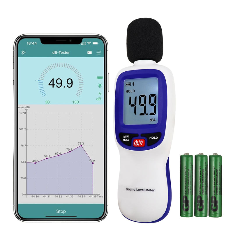 Decibel Meter with Data Logging, Sound Decibel Meter Bluetooth, Compatible with Smartphone for App Data Recording, 30dB to 130dB Sound Level Meter Portable SPL Meter for Home, Classroom, Factory