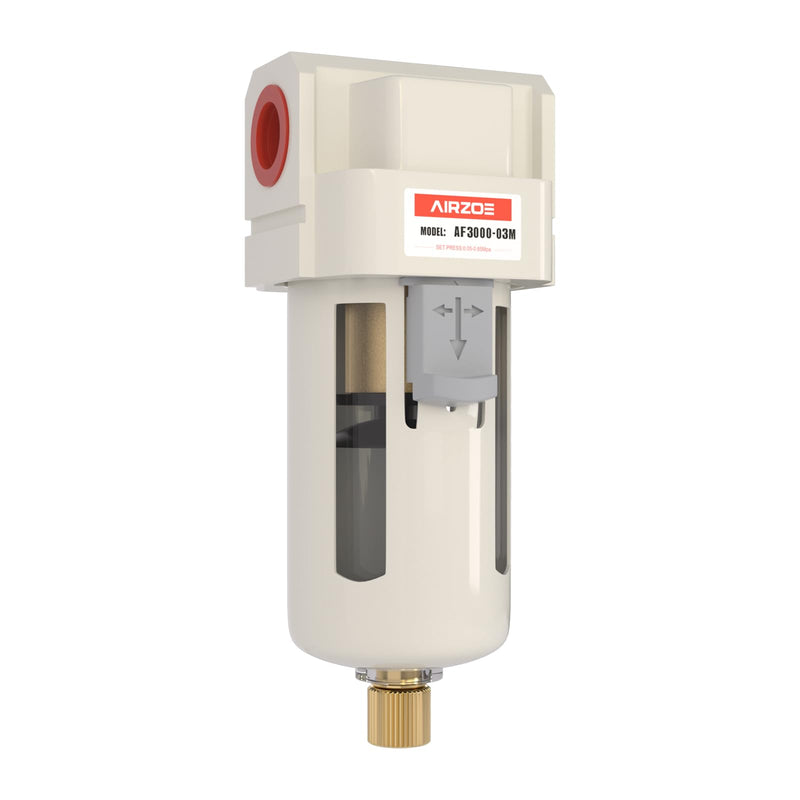 3/8" NPT Air Dryer for Compressor - Air Compressor Water Separator AF3000-03, Manual Drain,5 Micron Brass Element, Poly Bowl, 0-150 psi Gauge 3/8" NPT