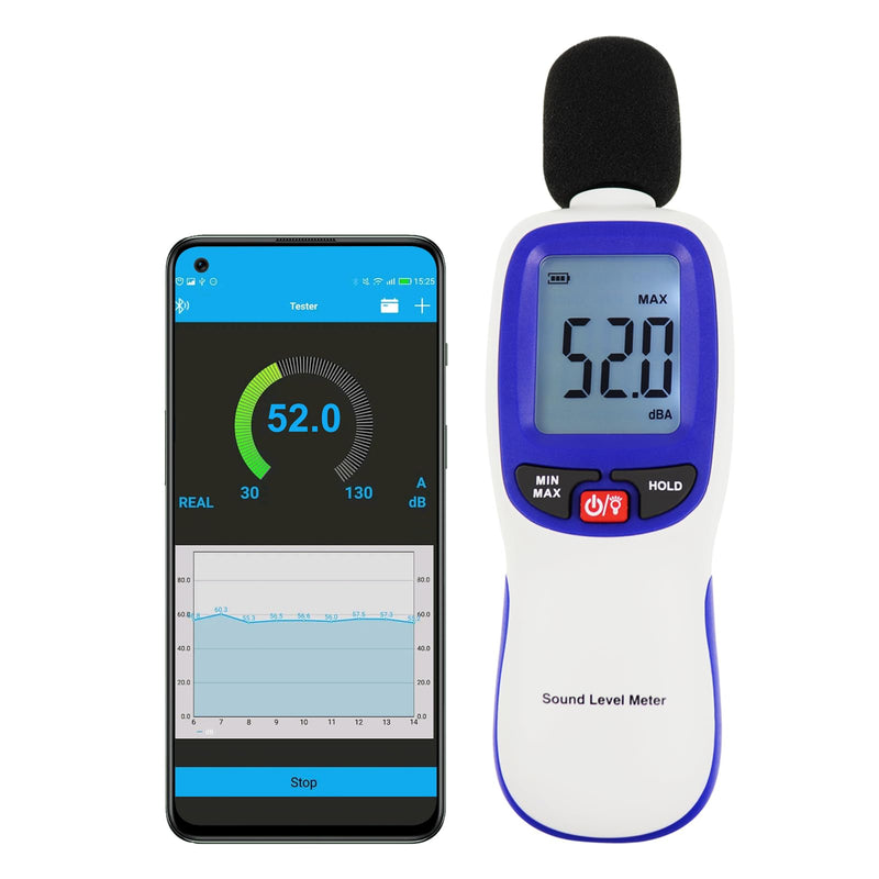 Bluetooth Decibel Meter Digital Sound Level Meter Portable SPL Meter 30~130dBA Range MAX/MIN Data Hold with LCD Display Backlight for Home, School and Workplace to Accurate Sound Measurement