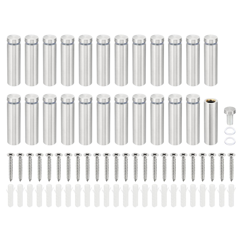 PATIKIL 5/8 x 2.4 inch Sign Standoff Screws, 24 Set Stainless Steel Wall Standoff Mounting Hardware Advertising Glass Nail for Hanging Acrylic Picture Frame Acrylic Panel, Silver