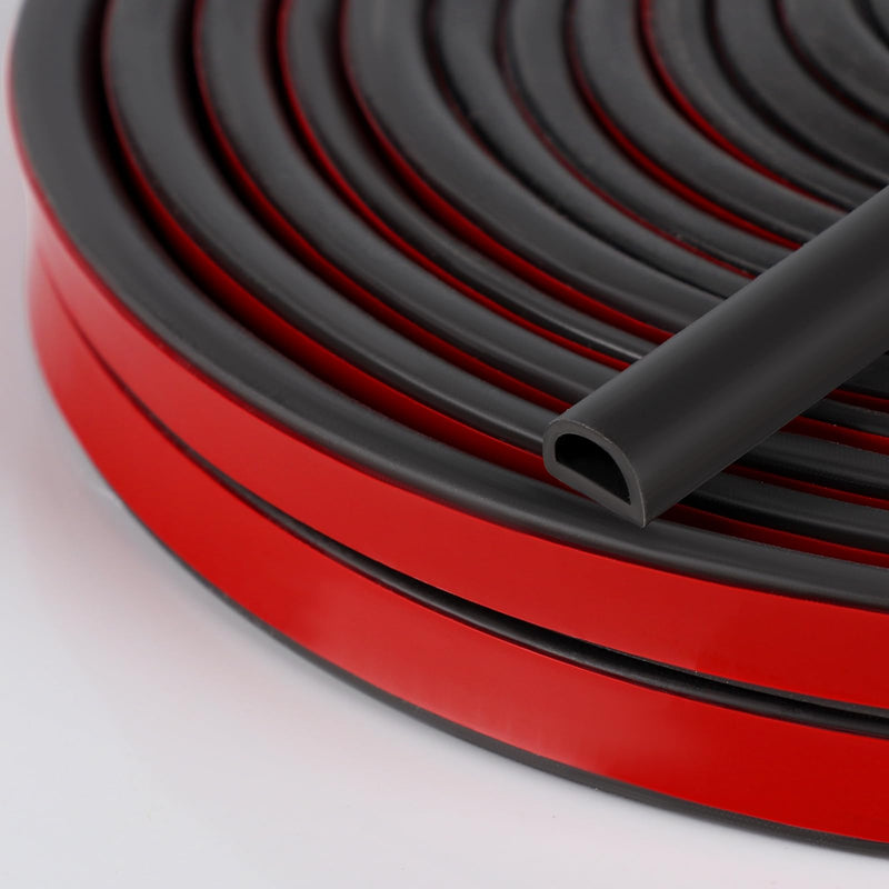 Silicone Weather Stripping Door Seal, 20FT Self Adhesive D-Shaped Door Weather Stripping for Door Frame＆Window Seal S (3/8"W × 1/4“T） Black