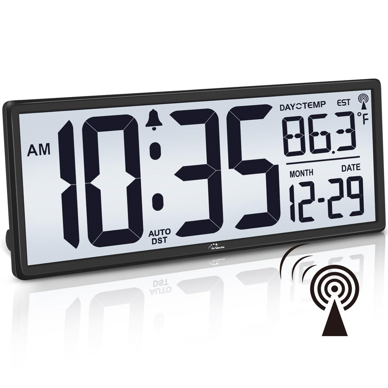 WallarGe 14.5'' Atomic Clock with Backlight, Large Digital Wall Clock Battery Operated, Large Display with Temperature and Date, Easy to Read and Set Digital Wall Clock, Auto DST