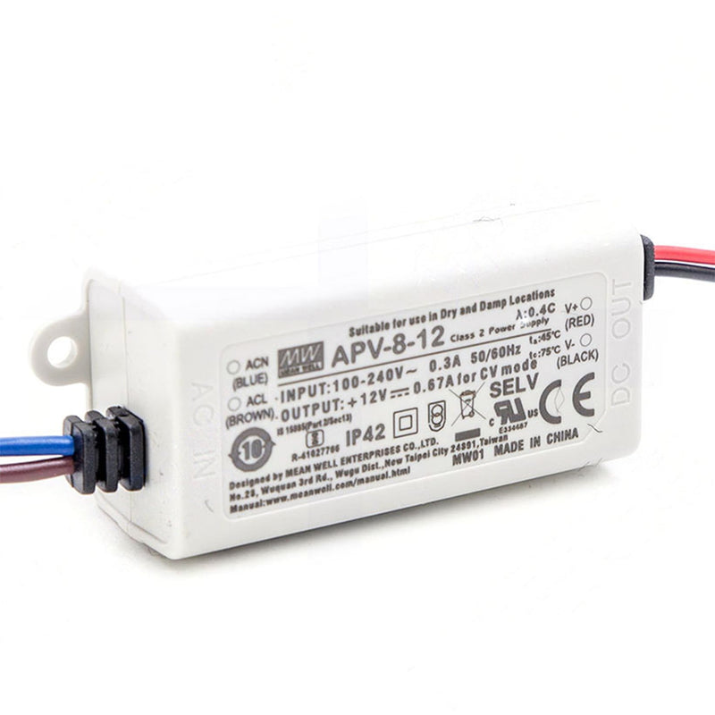 APV-8-12 12V 0.67A 8W Compact LED Driver, High Efficiency, for LED Lighting, Signs, YS-APV-8-12