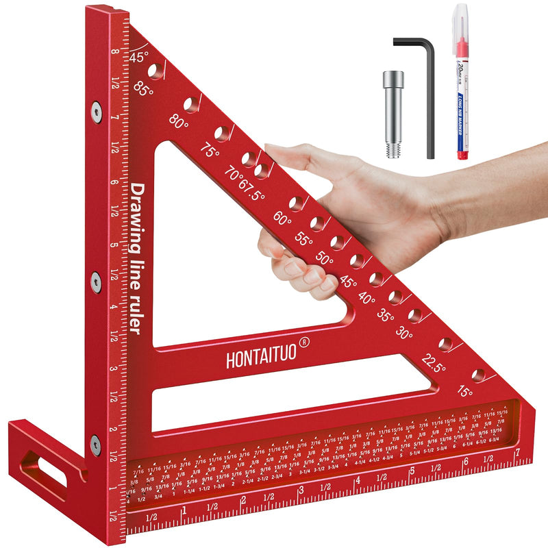 8.5 Inch Large Carpenter Square – Multi-Angle Measuring and Marking & Creating Spacing Marks,15-90 Degrees Angle Marking Square,Marking Gauge Red