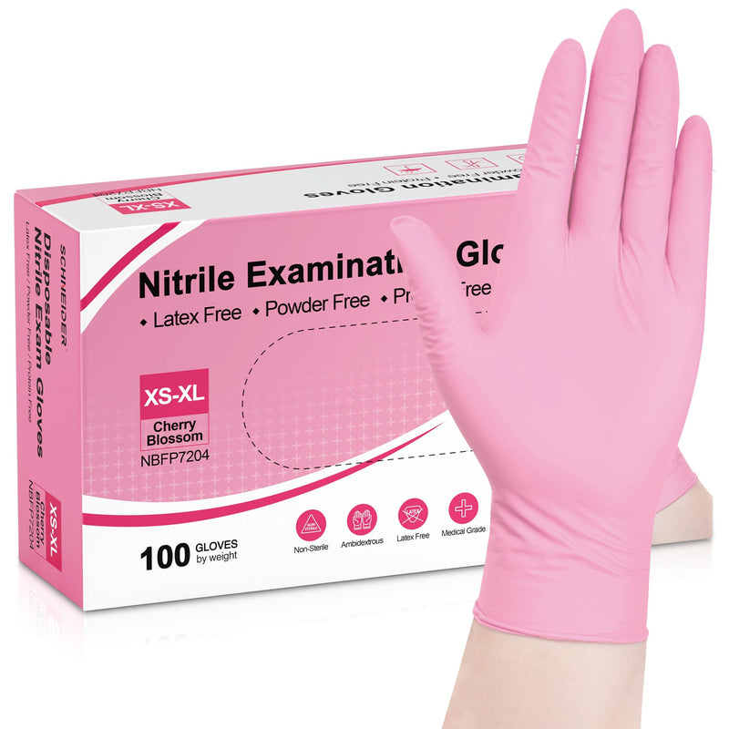 Schneider Nitrile Exam Gloves, 4 Mil Pink Disposable Gloves, Latex Free, Powder Free for Cooking, Cleaning, Examination 100 Medium