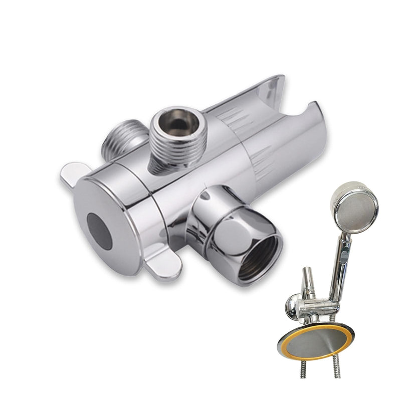 3 Way Shower Diverter Valve 1/2” Three Head Splitter Adapter and Fixed Spray Head with Handheld Cradle Bathroom Accessories for Hand Universal Shower System Replacement (Silvery)