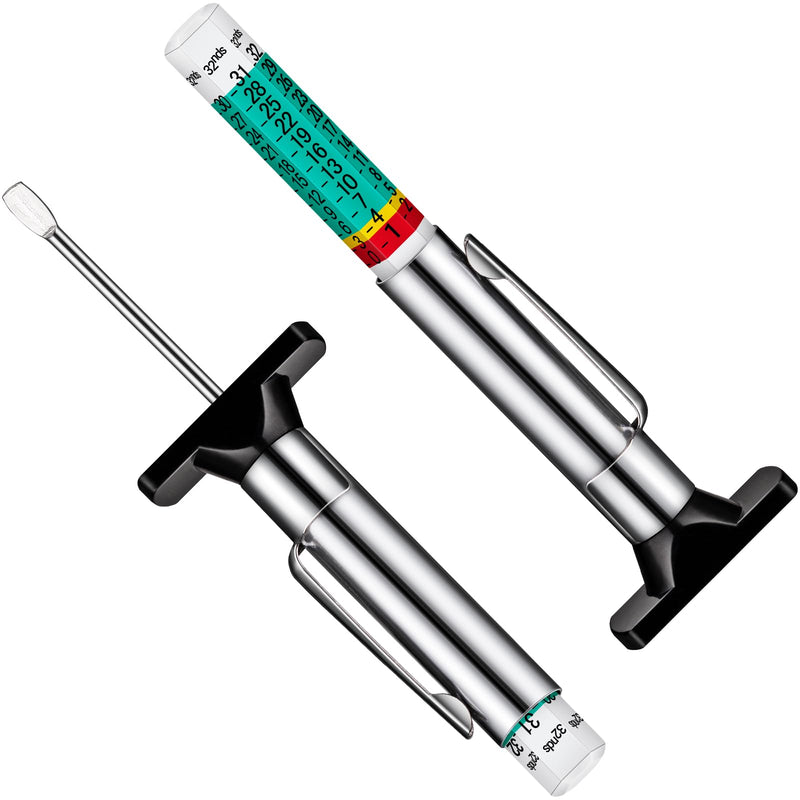 2-Pack Tire Tread Depth Gauge, Color Coded Tire Depth Gauge with Pocket Clip in 1/32 Inch Increments, Accurate Tread Gauge Depth 32nds Measuring Tool for Car, Semi Truck Tire Tread Checker
