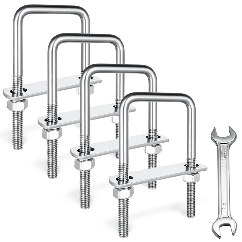 4 Sets M8 Square U-Bolts,u-Bolts 2 inch Wide,304 Stainless Steel Square u-Bolts,with Nuts,Bolt Plate and washers M8 x 50mm x 100mm 4