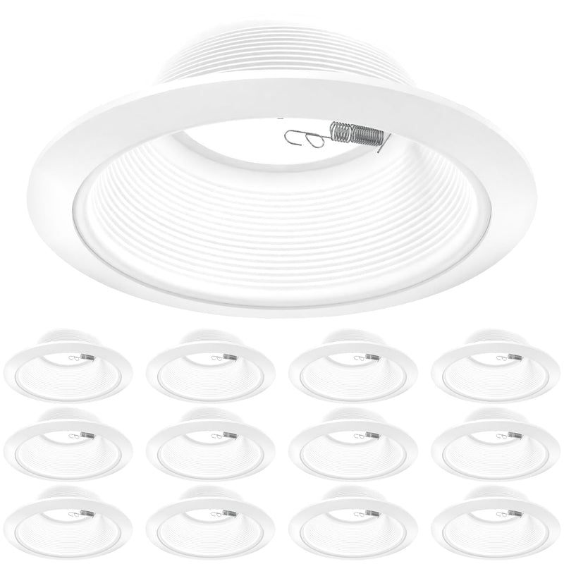 Sunco 12 Pack 6 Inch Ceiling Can Light Trim, Step Baffle with Detachable Ring, White Recessed Light Trim