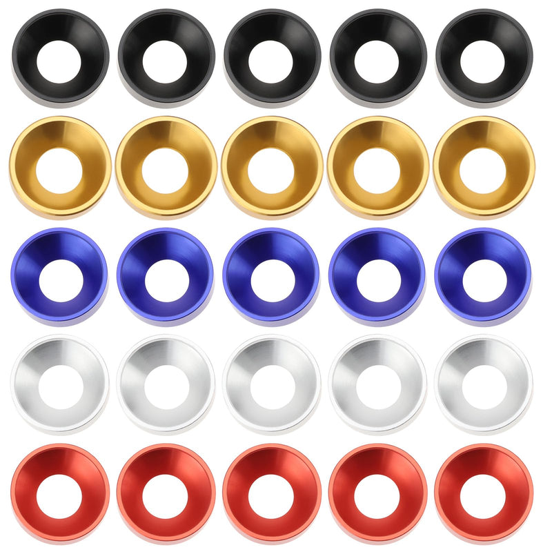 25pcs M8x18x5mm Countersunk Washers Alloy Aluminum Colourful Gaskets Contains 5pcs Each of Black/Red/Blue/Silver/Gold for Car Furniture Screw Accessories M8 - NewNest Australia