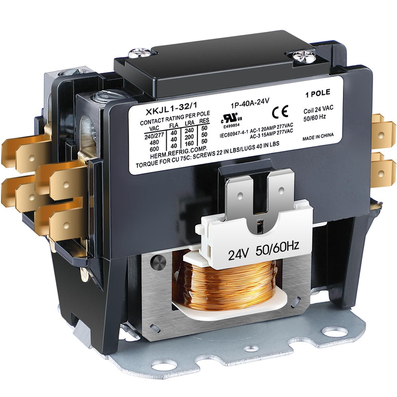 Carrier HVAC Motor Contactor, 1 Pole 24V Coil 40 Amp AC Contactor Furnace Replacement Relays, AC Definite Purpose Relays, Air Conditioner Condenser Compressor