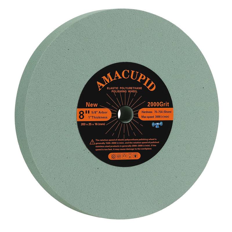 Elastic Polyurethane Buffing Wheels 8 Inch 2000 Grit. Silicon Carbide Abrasive.For Bench Grinding Wheel Polishing Machine. Mirror Polished Stainless Steel, Copper etc. 5/8 Inch Arbor