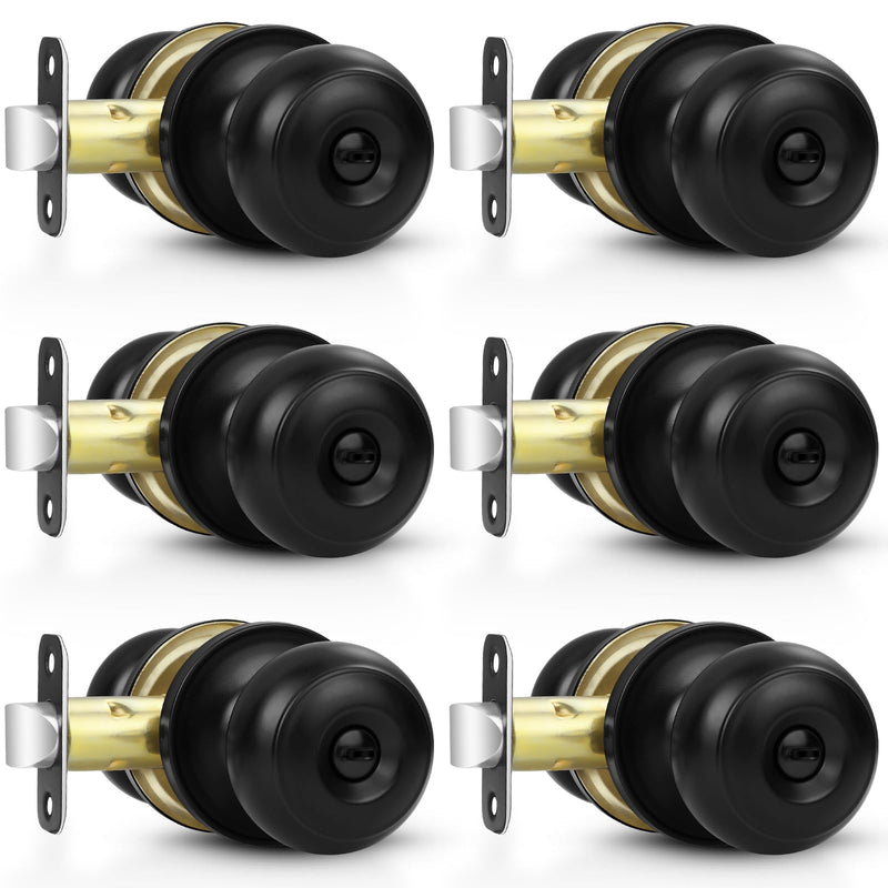 Estmoon 6 Pack Door Knobs, Matte Black Privacy Door Knob with Lock, Keyless Door Handle with Lock for Bedrooms/Bathrooms