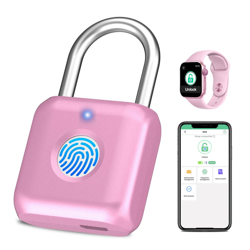 Fingerprint Padlock eLinkSmart Gym Locker Lock for Girls Women with Phone App iOS Watch Metal Keyless Combination Locks for School Sports Locker Toolbox Hasp Storage Pink Cherry Pink