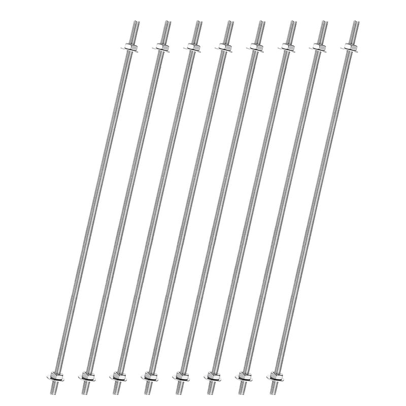uxcell 8pcs 8/32 Inch M4 Threaded Rods with 40pcs Hex Nuts and Washers 18 Inch 201 Stainless Steel Full Threads Right-Hand Thread for Hangers, U-Bolts, Beaded Garden Stake Rods, Silver