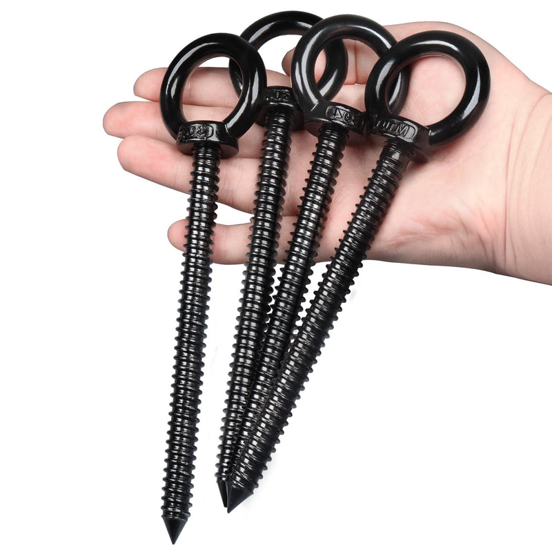 OHIYO 6.3 Inch Heavy Duty Eye Hooks M10 Self Tapping Eyelet Screw Load Capacity 850 LBS Heavy Duty Screw in Eye Hooks for Hammock Stand, Swing Chair, Yoga, Heavy Indoor & Outdoor Uses (Black) Black