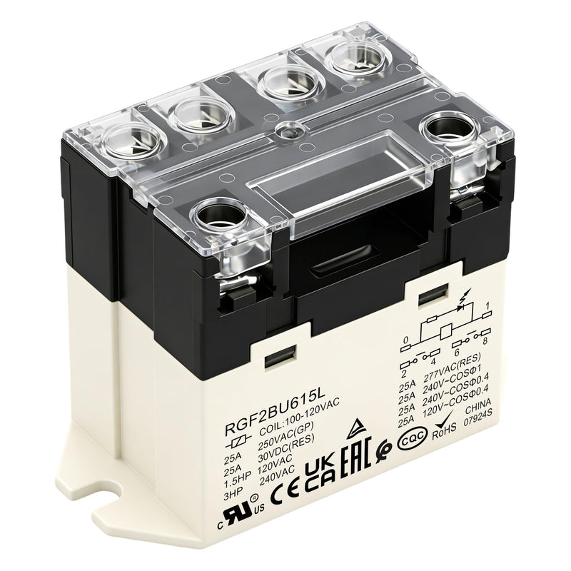 General Purpose Relay, RGF2BU615L, 25A 100-120VAC Coil Voltage, 6Pin Double Pole Single Throw Normally Open Contacts, with LED Indicator Light and Protection Cover 1 AC 110V