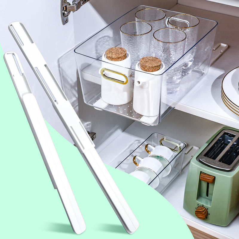 4 Pcs Adhesive Sliders for Cabinets Pull Out Cabinet Organizer Accessories Basket Office Glide Cabinet Tracks Runner Adhesive Drawer Slides Pull Out Replace Guide Rail for Back to School Supplies