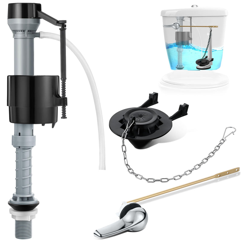 Saillong Universal Toilet Tank Replacement Kit, Include Toilet Fill Valve, 2Inch Low Flow Toilet Rubber Flapper with Toilet Chain, Front Mount Toilet Flush Brass Handle, Adjustable Water Level (Black) Black