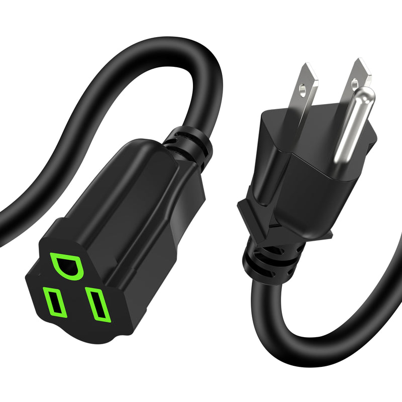 Power Extension Cord 5FT/60Inch, 3 Prong Grounded Electric Extension Cable Outlet Saver, Single Outlet, Heavy Duty, Waterproof, Flexible, 16AWG, SJTW, 13A 125V, Outdoor and Indoor Power Wire(Black) 5 FT