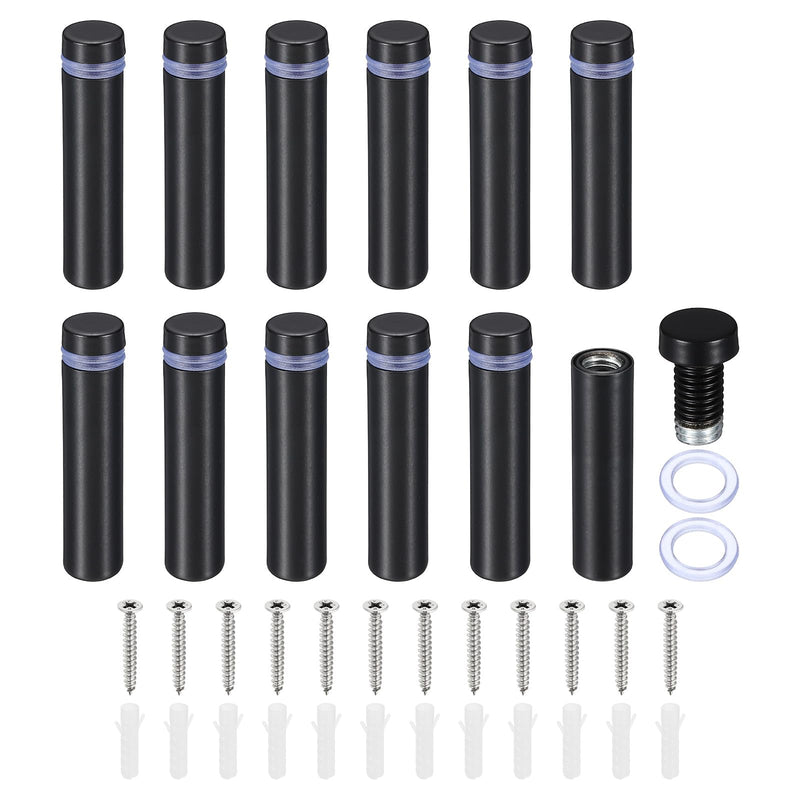 PATIKIL 1/2 x 2 Inch Sign Standoff Screws, 12 Set Stainless Steel Wall Standoff Mounting Hardware Advertising Glass Nail for Hanging Acrylic Picture Frame Acrylic Panel, Black
