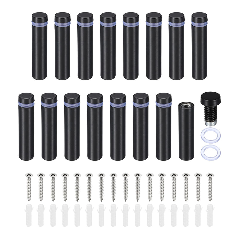 PATIKIL 1/2 x 2 Inch Sign Standoff Screws, 16 Set Stainless Steel Wall Standoff Mounting Hardware Advertising Glass Nail for Hanging Acrylic Picture Frame Acrylic Panel, Black