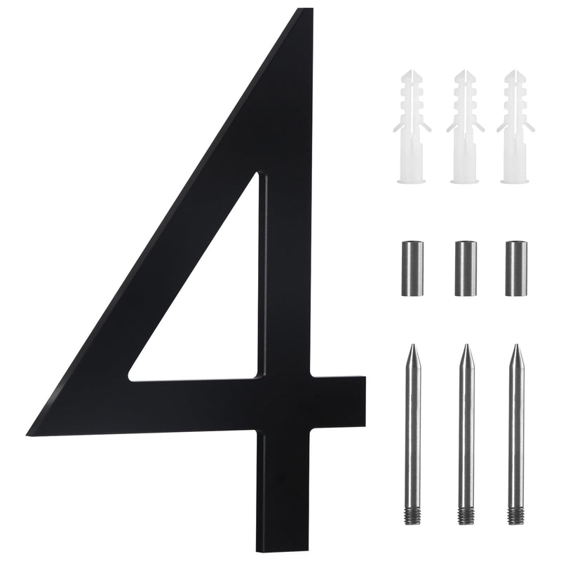 10 Inch Black House Numbers For Outside, Floating House Numbers Metal Large Modern House Numbers For Outside, Address Numbers For House Black Floating Mount Flush Mount Aluminum Home House Numbers 4 #4