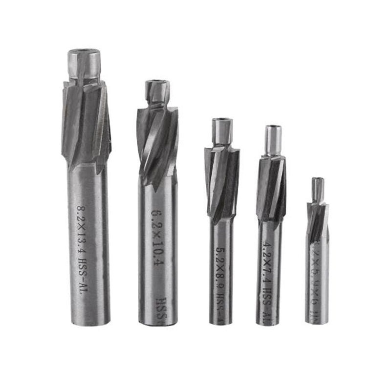 Counterbore Drill Bit, 5pcs M3-M8 Countersink End Mill Cutter Slot Drill Bits Tool 4 Flutes HSS-AL High Speed Steel End Mill for Milling of Copper, Aluminum, Steel, Cast Iron