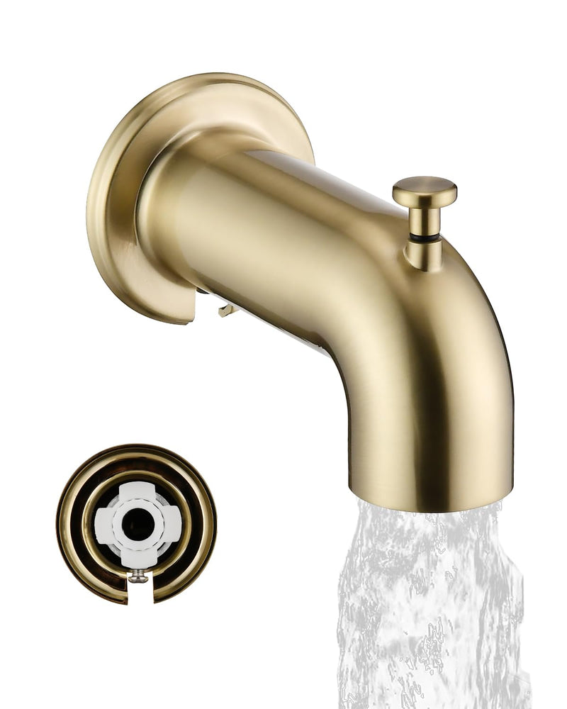 Slip-On Extra Long Tub Spout with Diverter, 1/2 Inch Slip Fit Connection,Brushed Gold Brushed Gold