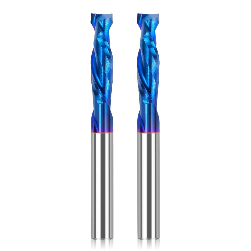 LUNYEE 2 PCS Spiral Router Bits Up Down Compression Bit 1/4 inch Cutting Diameter with Nano Blue Coated, 1/4 inch Shank Solid Carbide CNC End Mill for Wood Carving, Cutting, Engraver Milling Cutters UP&DOWN