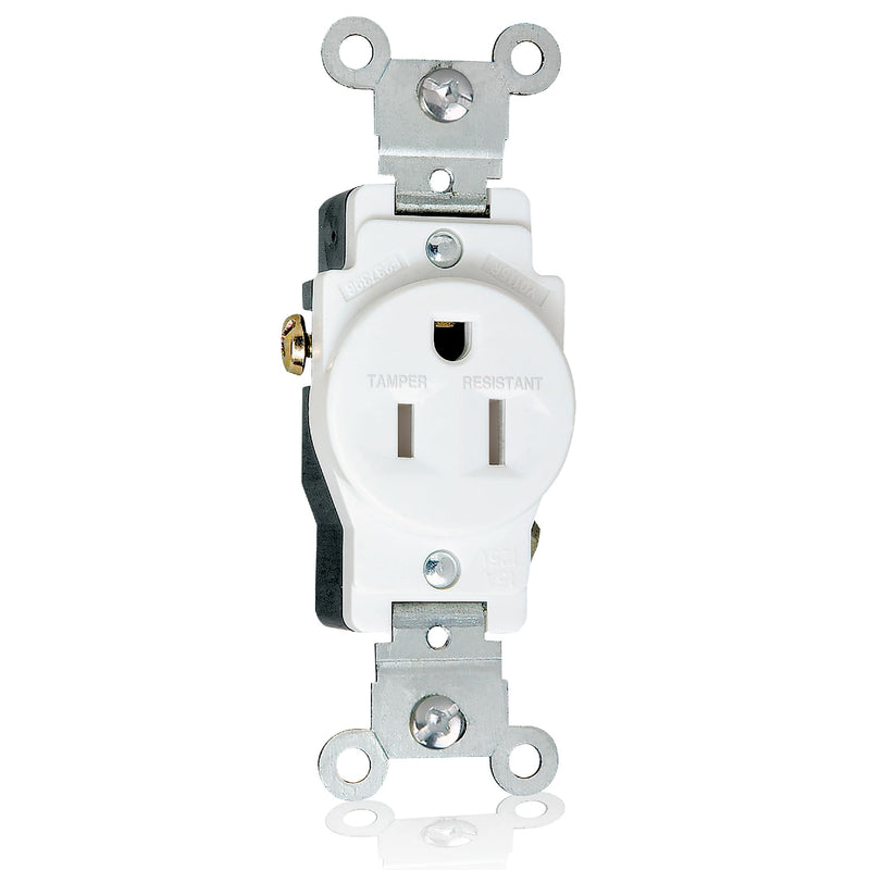 Faith 15A/125V Commercial-Grade 3-Prong Tamper-Resistant Single Receptacle Outlet White TR115R-WH, Commercial-Grade Electrical Outlet, 2-Pole Power Outlet, 15-Amp Outlet with Side Wiring Installation