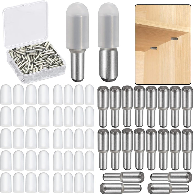 5mm 1/4 Inch Stainless Steel Shelf Support Pegs for Kitchen Cabinets, Adjustable Metal Pins and Clips for Bookshelves, Bookcases, Cupboards, and Glass or Wood Shelves Replacement Holders
