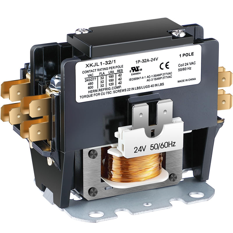 Carrier HVAC Motor Contactor, 1 Pole 24V Coil 32 Amp AC Contactor Furnace Replacement Relays, AC Definite Purpose Contactor Relays, Air Conditioner Condenser Compressor
