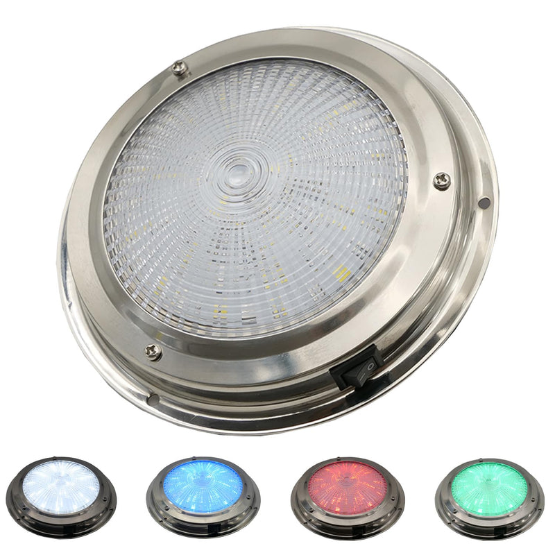 Marine Boat Dome Lights, 5.5 Inch RGBW LED Boat Cabin Light with Toggle Switch, 12V Interior Lights with Stainless Steel Surface Mount