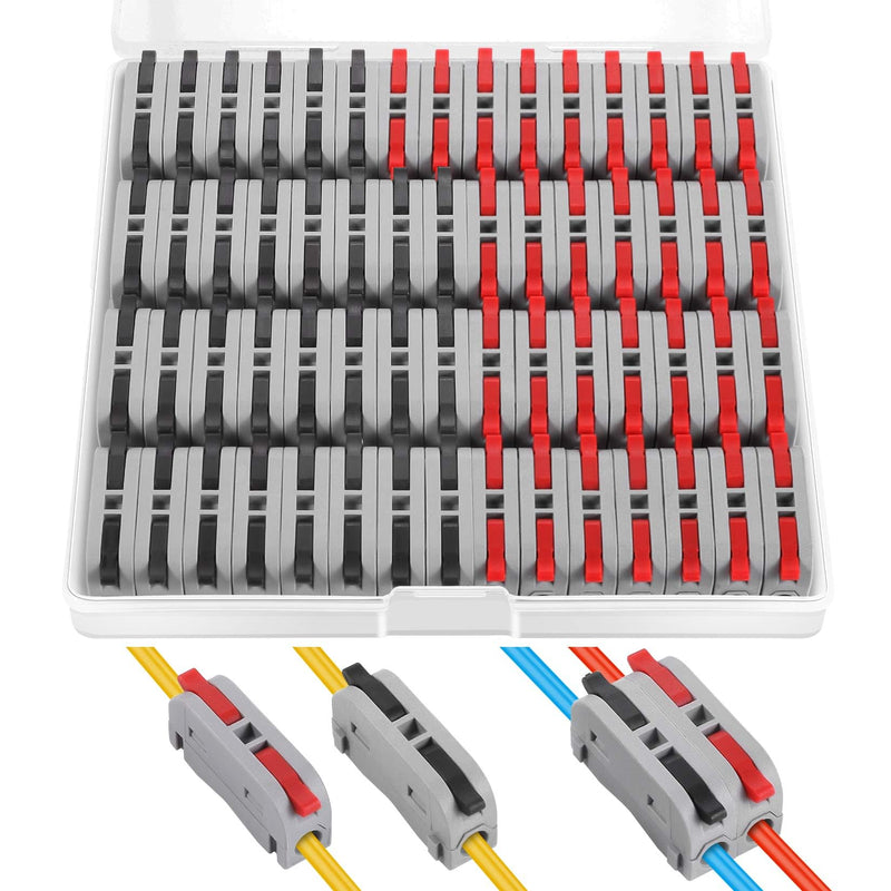 60 pcs XHF Black&Red Conductor Compact Connectors Lever Connectors Nuts, Electrical Connectors Wire Terminals for Any Circuit Inline Splices 28-12 AWG (SPL-1)