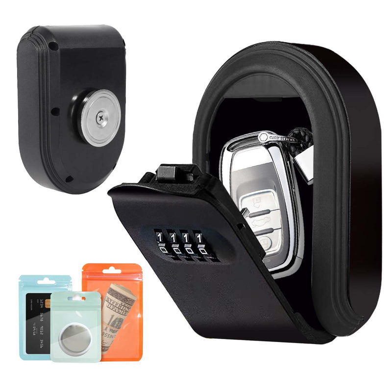 Magntic Key Lock Box with 4 Digit Combination Lock Hider Under Car, Magnetic Key Holder with Strong Magnet for Indoors, Outdoor Travel, Hidden Under Car Magnetic Key Case(1 PCS) Black 1 PCS