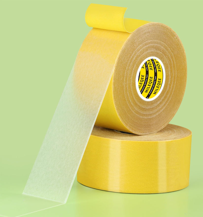 2Pack Double Sided Tape Heavy Duty, 2in x 66FT (132FT Total), Super Sticky Resistente Clear Tape, Universal High Tack Strong Wall Adhesive with Fiberglass Mesh,Easy Use Mounting Tape 2 Pack,Each 2" x 66FT