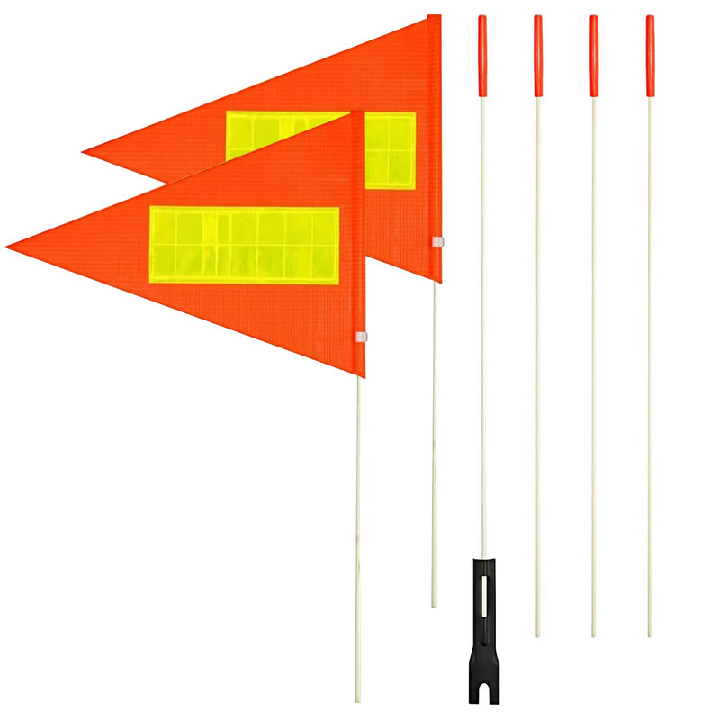 2 Pcs Bike Flags with Pole 6 Feet Adjustable Height Heavy Duty Fiberglass Pole Polyester Tear-Resistant Waterproof (Orange with Reflective Strip） 2 Pcs Orange with Reflective